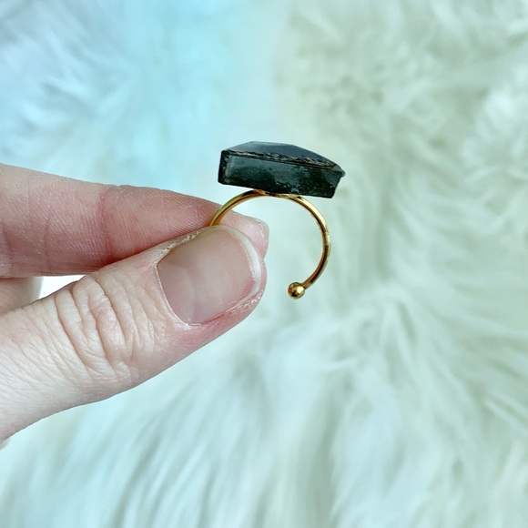 Green Ammolite Stone 14k Gold Ring Adjustable Size - Picture 2 of 12